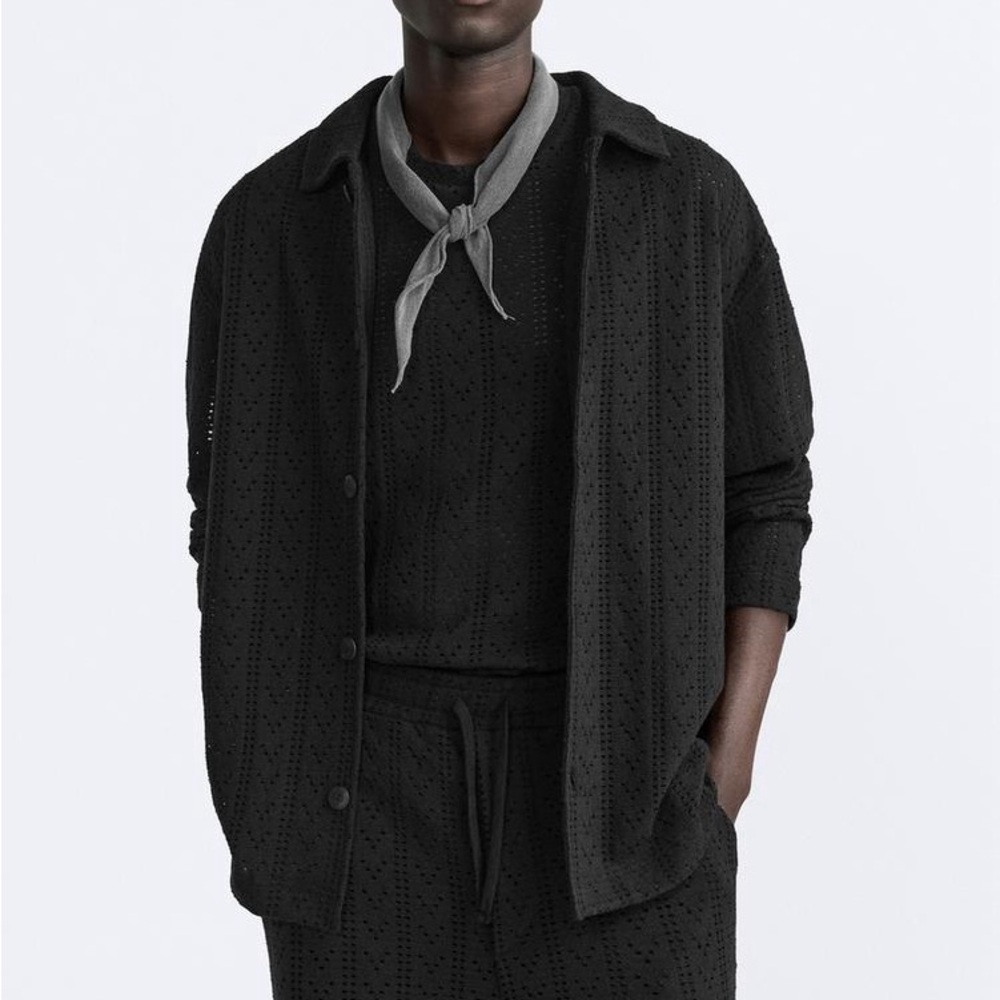 Zara black RUSTIC JACQUARD SHIRT